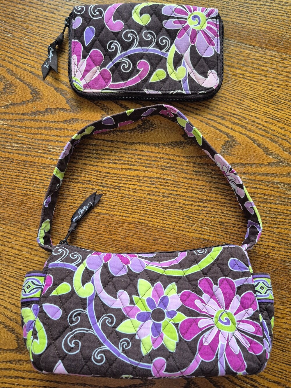 Vera Bradley Purple Punch Maggie Shoulder Bag With Matching Wallet